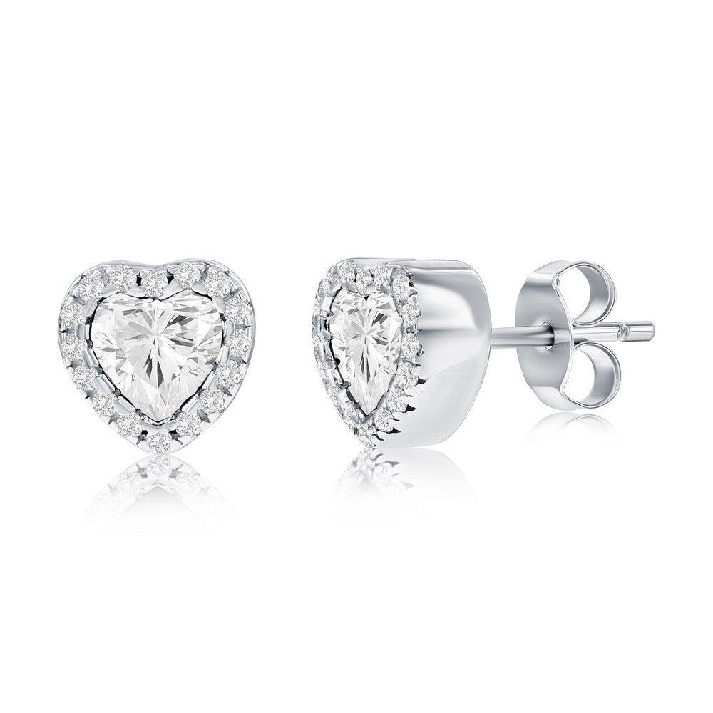 Sterling Silver, CZ Heart Stud Earrings - Johnny Dang & Co