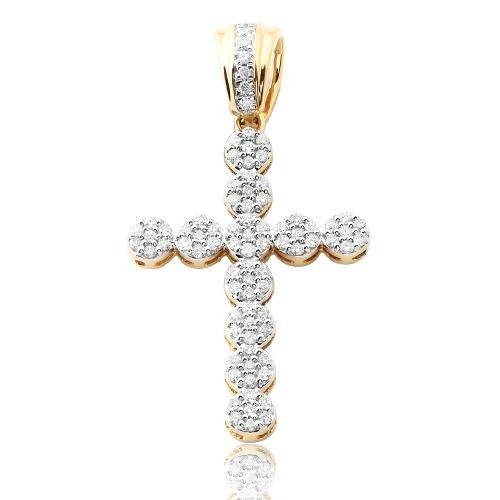 Custom 14K 0.50CTW DIAMOND ROUND CLUSTER CROSS PENDANT - Johnny Dang & Co