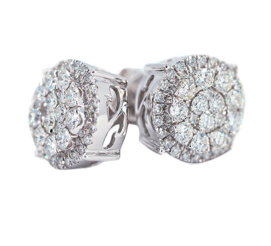 1.00CTW DIAMOND ROUND CLUSTER EARRINGS WITH HALO - Johnny Dang & Co