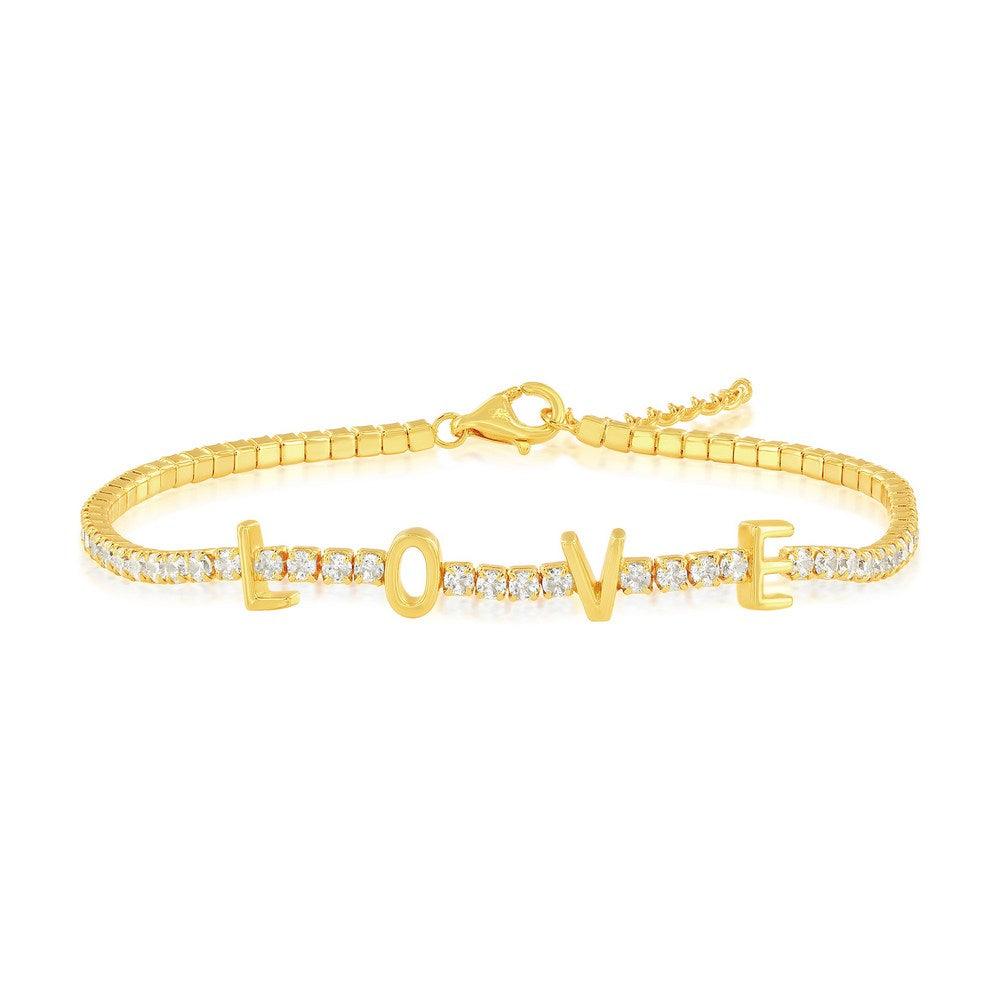 Sterling Silver, 'Love' Tennis CZ Bracelet - Gold Plated - Johnny Dang & Co