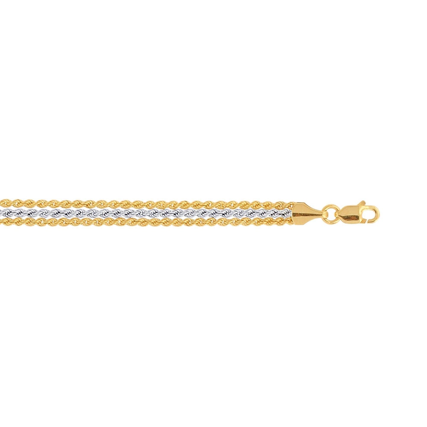 10K 7.25 inches Yellow+White Gold Triple Strand Rope Chain Ladies Fancy Bracelet with Lobster Clasp - Johnny Dang & Co