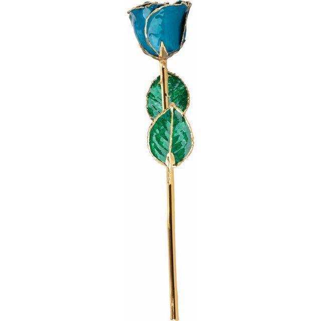 JDSP61-9094 - Lacquered Blue Zircon Colored Rose with Gold Trim - Johnny Dang & Co
