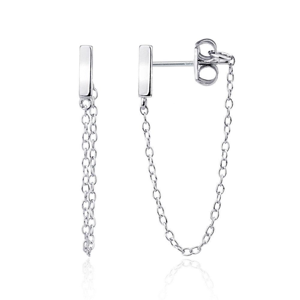 Sterling Silver Bar Stud with Looping Chain Earrings - Johnny Dang & Co
