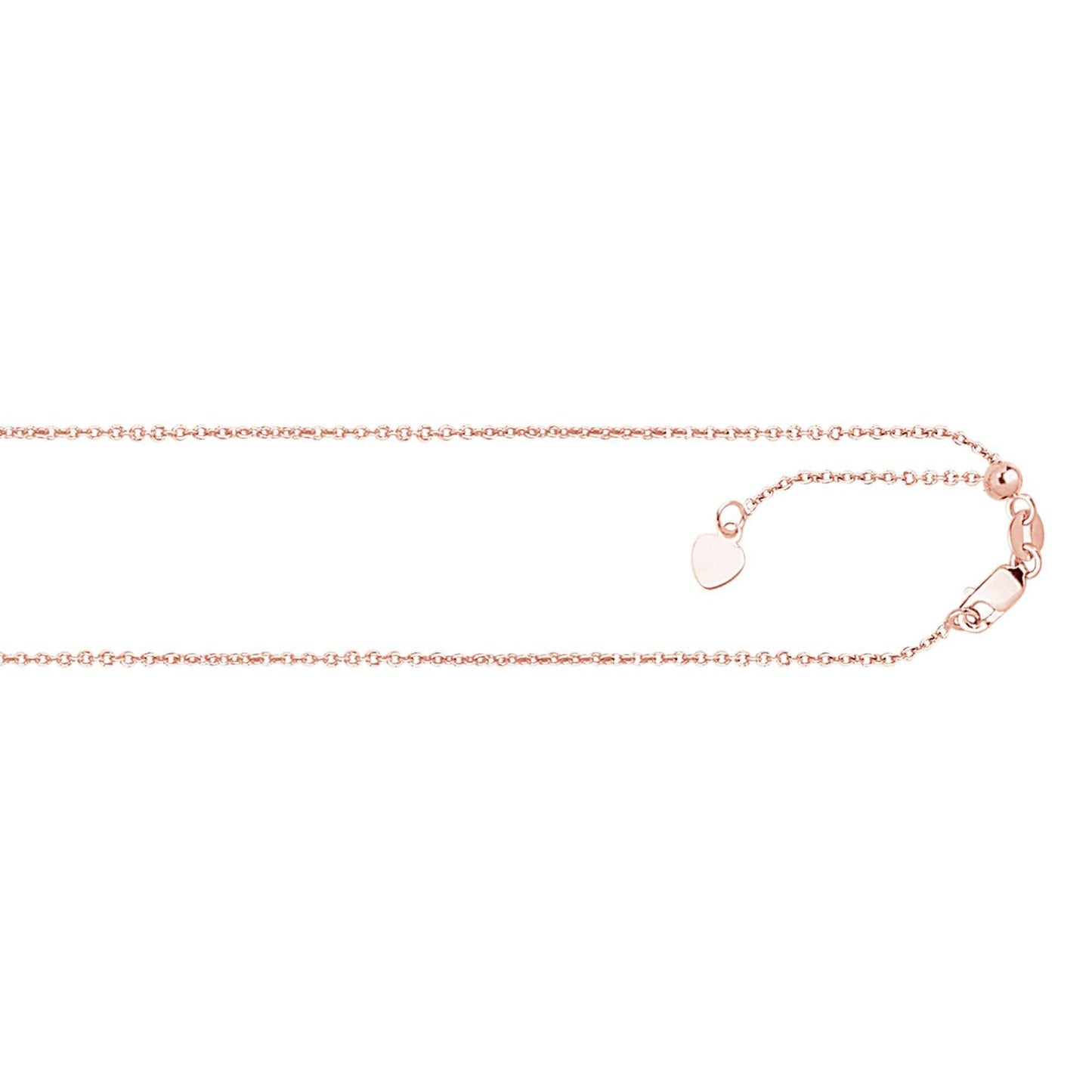14kt 22 inches Rose Gold 0.9mm Diamond Cut Adjustable Cable Chain with Lobster Clasp+ Small hearing Charm - Johnny Dang & Co