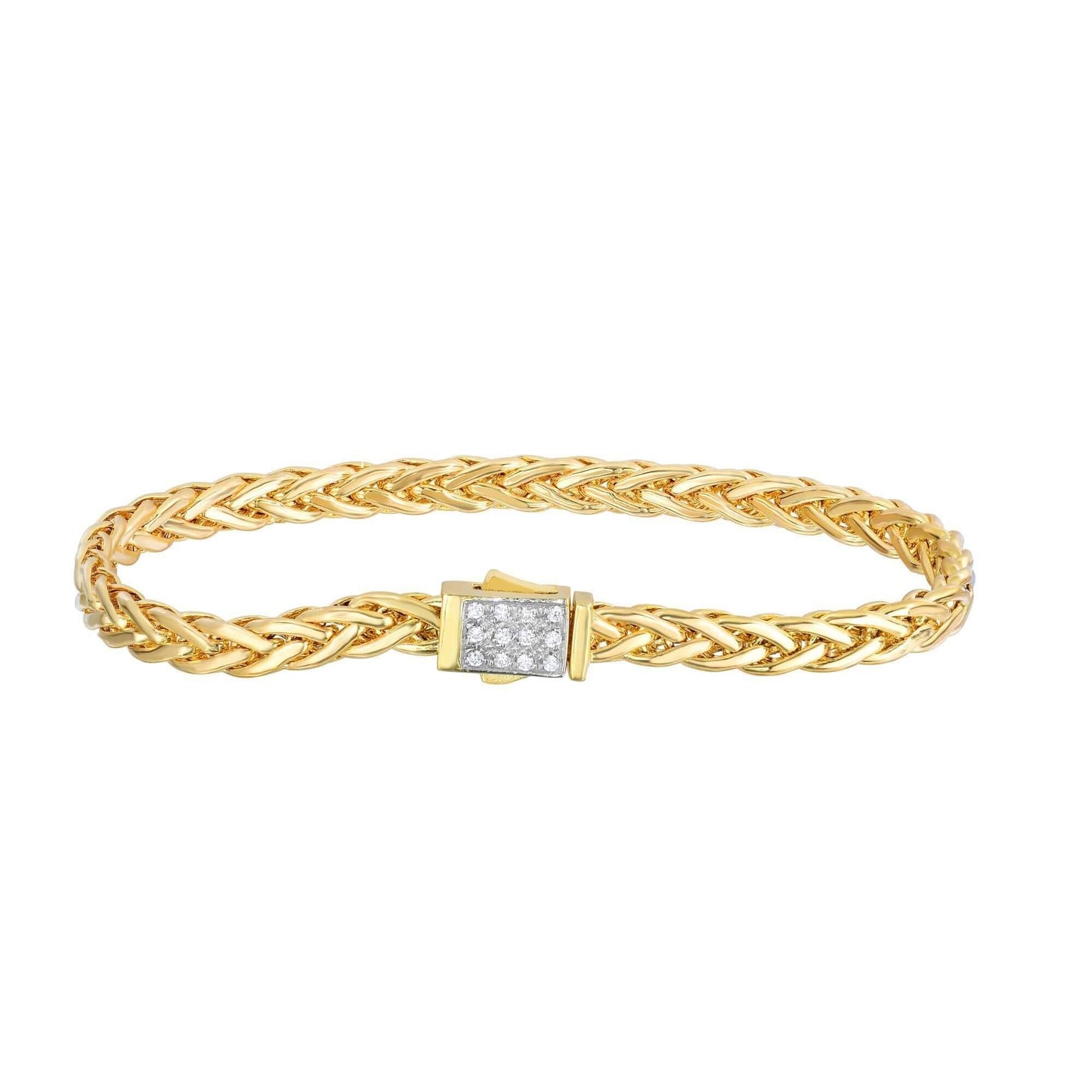 14kt 7.5 inches Yellow Gold Shiny Finish Fancy Woven Braided Bracelet with Box Clasp+Diamond - Johnny Dang & Co