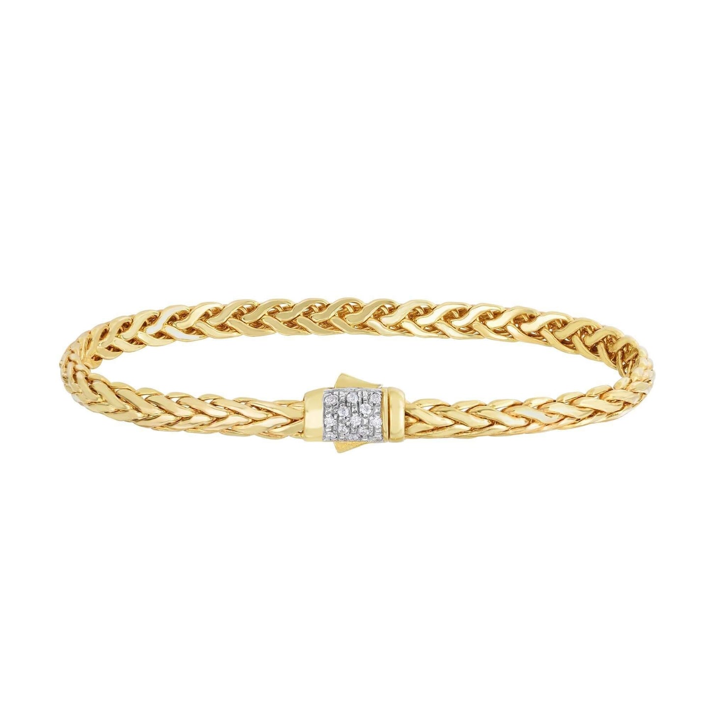 14kt 7.5 inches Yellow Gold Shiny Finish Fancy Woven Braided Bracelet with Box Clasp+0.13ct. Diamond - Johnny Dang & Co