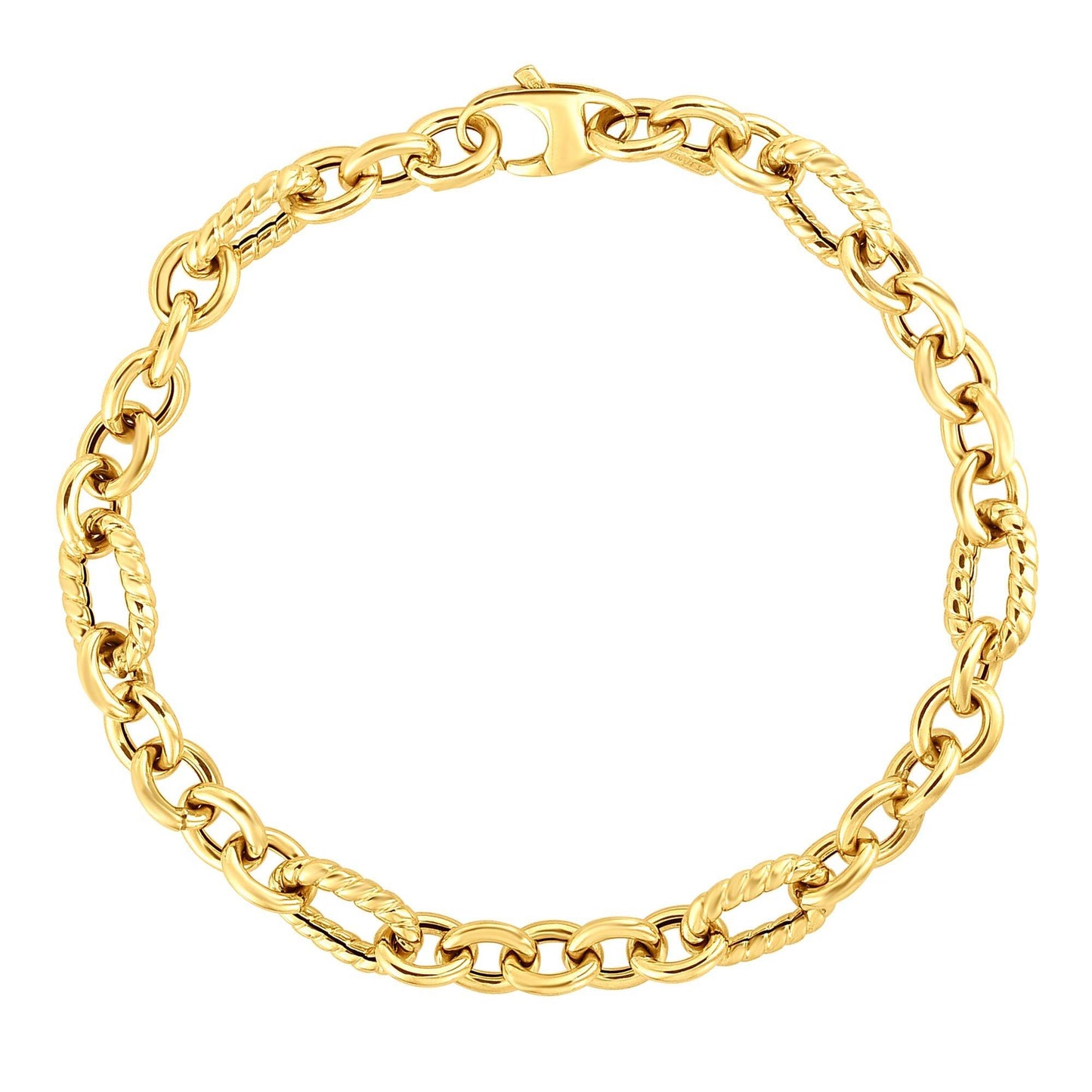 14K Gold Italian Cable Textured Oval Link Bracelet 7.5" - Johnny Dang & Co