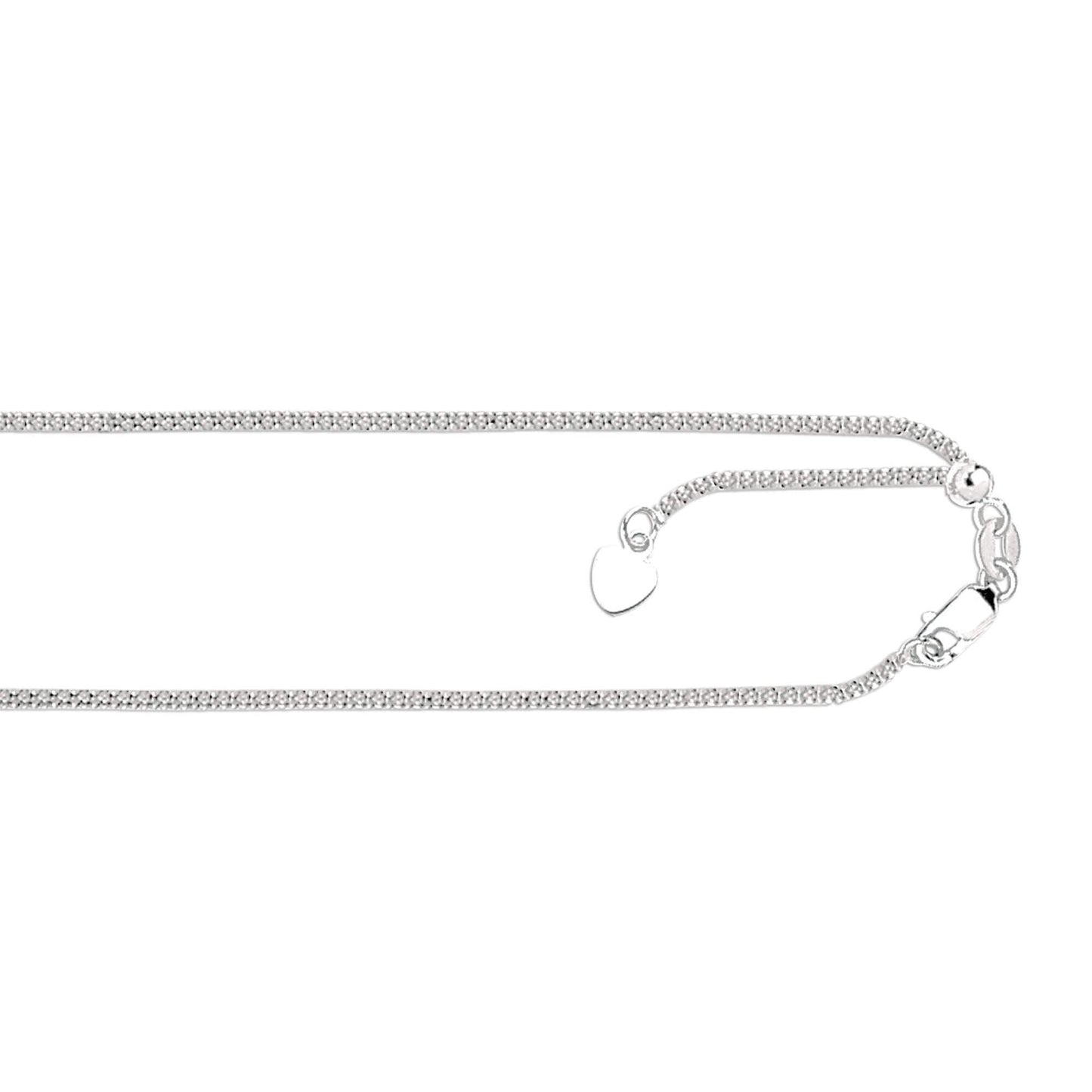 14kt 22 inches White Gold 1.3mm Diamond Cut Adjustable Popcorn Chain with Lobster Clasp+ Small Hearring - Johnny Dang & Co