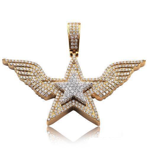 14KY+W 3.50CTW DIAMOND 3-D STAR WITH WINGS PENDANT - Johnny Dang & Co
