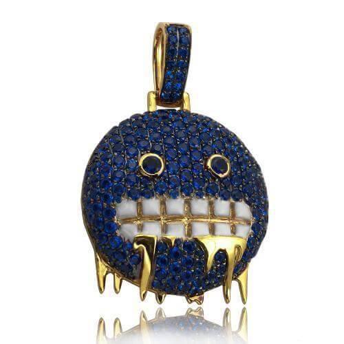 10KY 3.56CT BLUE CZ FREEZING EMOJI PENDANT - - Johnny Dang & Co