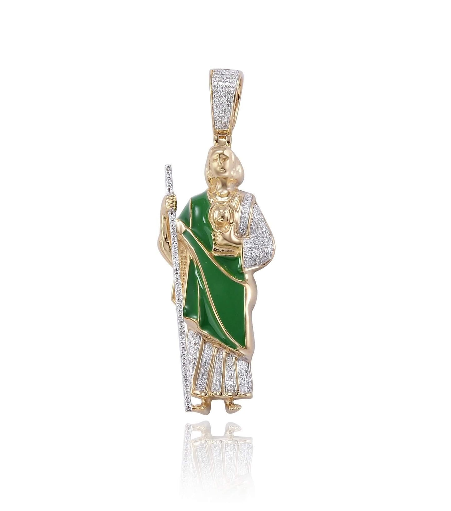 10KY 0.25CTW DIAMOND ST. JUDE PENDANT WITH GREEN - Johnny Dang & Co