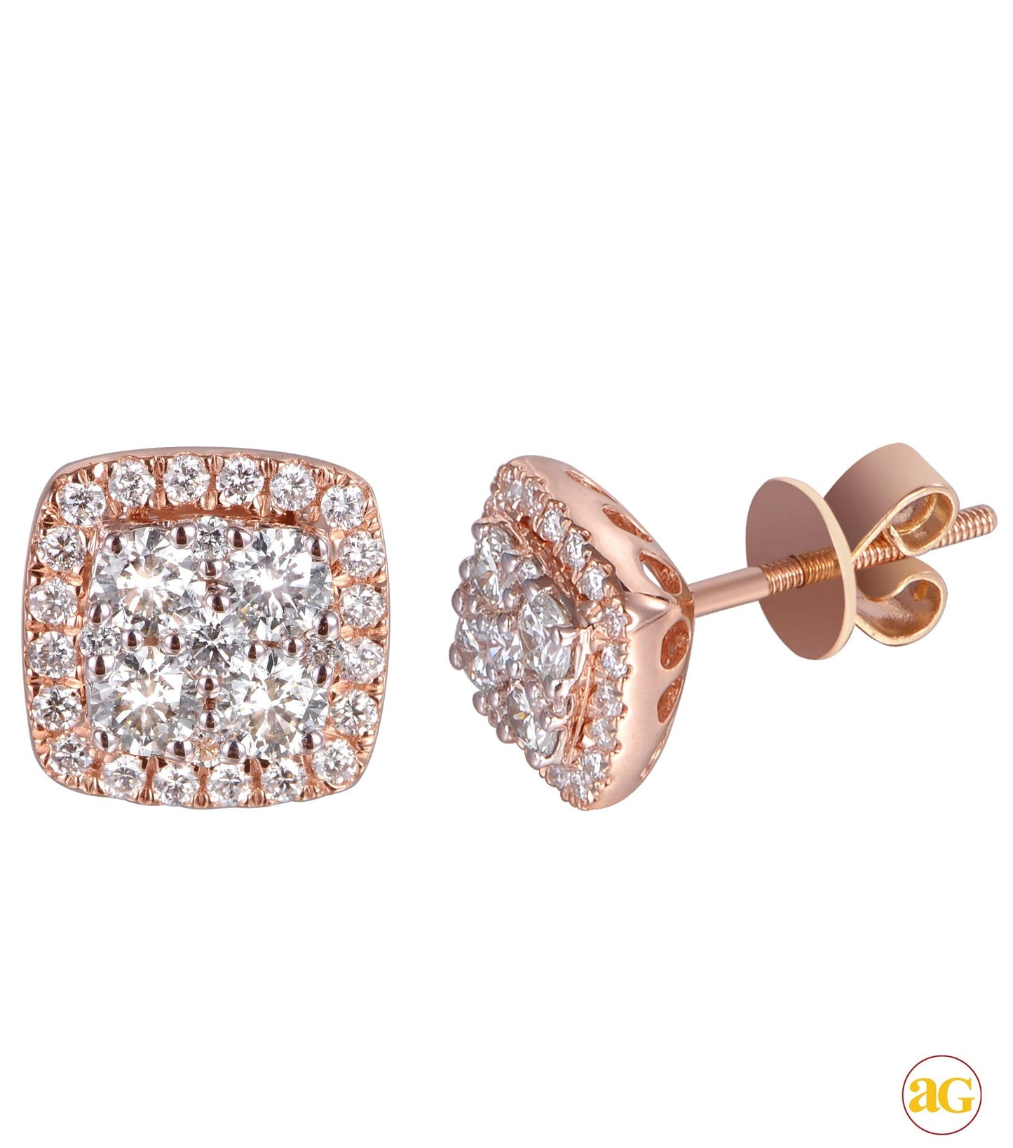 14KR 1.00CTW DIAMOND SQUARE SHAPED CLUSTER EARRING - Johnny Dang & Co