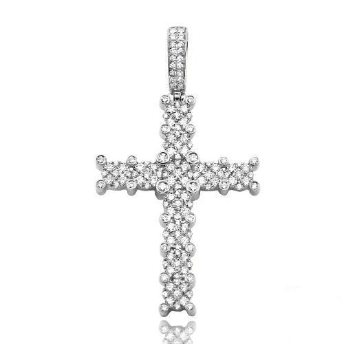 14KW 1.50CTW DIAMOND CLUSTER PRONG CROSS PENDANT - Johnny Dang & Co
