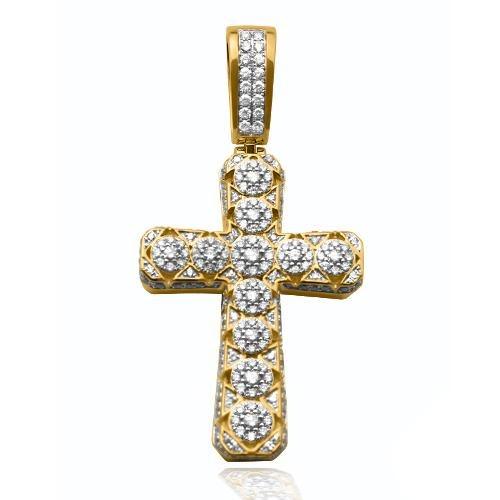 14KY 2.65CTW DIAMOND CROSS PENDANT - ROUND CLUSTER - Johnny Dang & Co