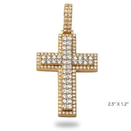 14KY+W 5.50CTW DIAMOND TWO-TONE 3-D CROSS PENDANT - Johnny Dang & Co