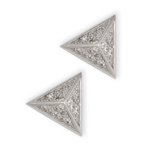 Sterling Silver CZ Pyramid Style Stud Earrings - Johnny Dang & Co