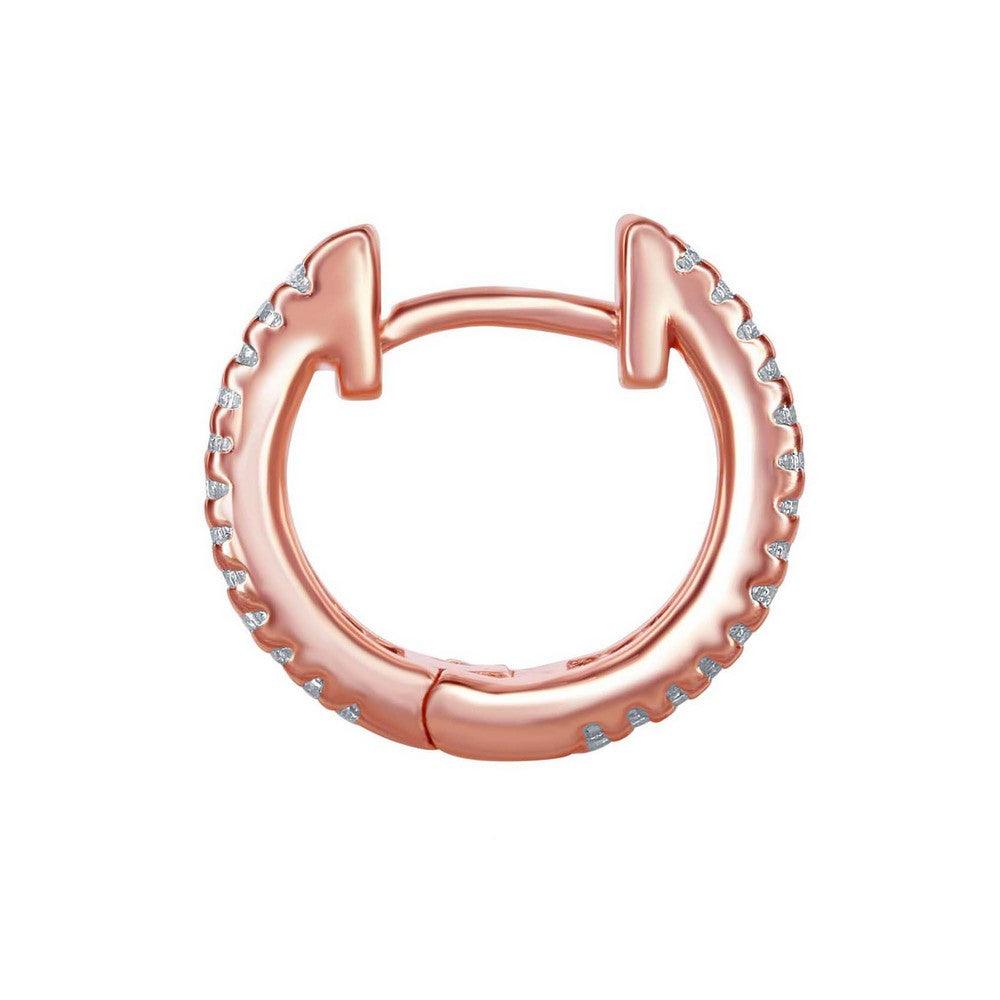 Sterling Silver Baguette CZ Small Hoop Earrings - Rose Gold Plated - Johnny Dang & Co