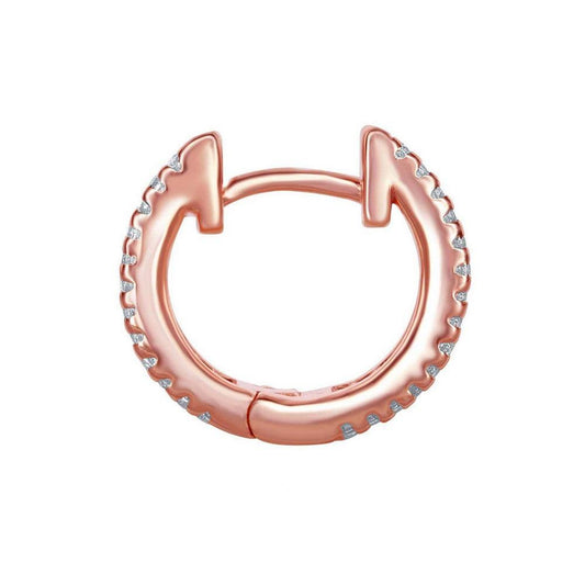 Sterling Silver Baguette CZ Small Hoop Earrings - Rose Gold Plated - Johnny Dang & Co