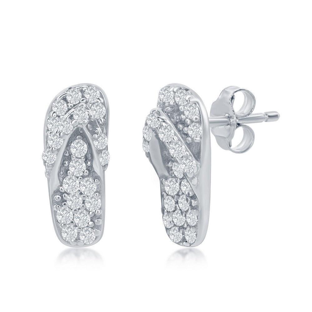 Sterling Silver CZ Flip Flop Stud Earrings - Johnny Dang & Co