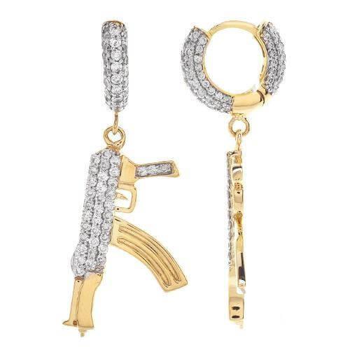 14KY 1.00CTW DIAMOND HUGGIES WITH DANGLIING AK47 - Johnny Dang & Co
