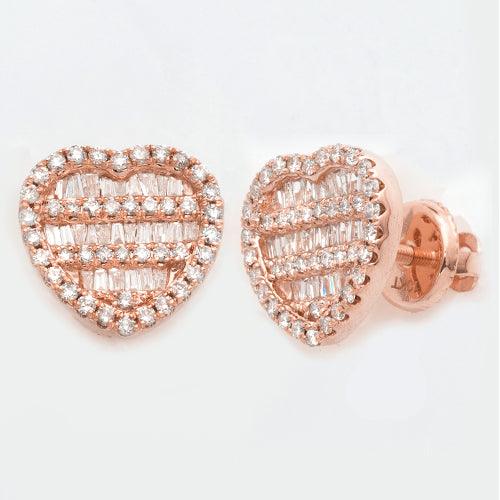 10KR 1.00CTW DIAMOND BAGUETTE HEART EARRINGS - Johnny Dang & Co
