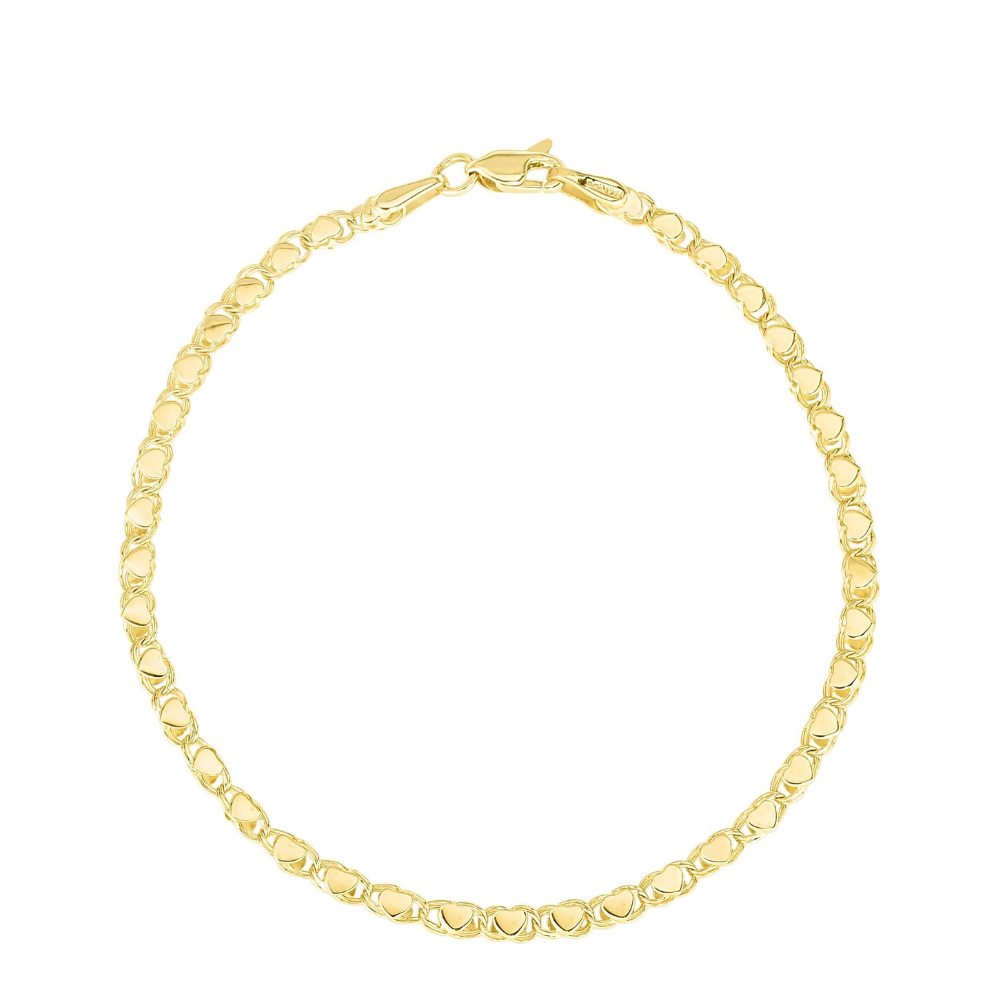 14K Gold 3mm Heart Bracelet - Johnny Dang & Co