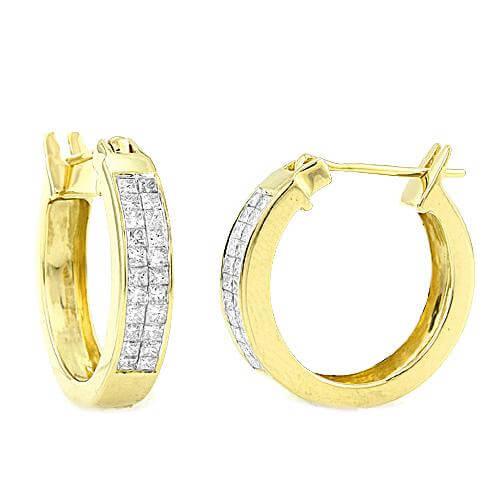 14KY 1.00CTW DIAMOND TWO ROW PRINCESS CUT HOOP - Johnny Dang & Co