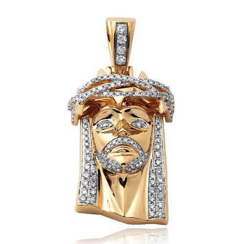 14KY 1.60CTW DIAMOND JESUS PENDANT - BRAIDED CROWN - Johnny Dang & Co