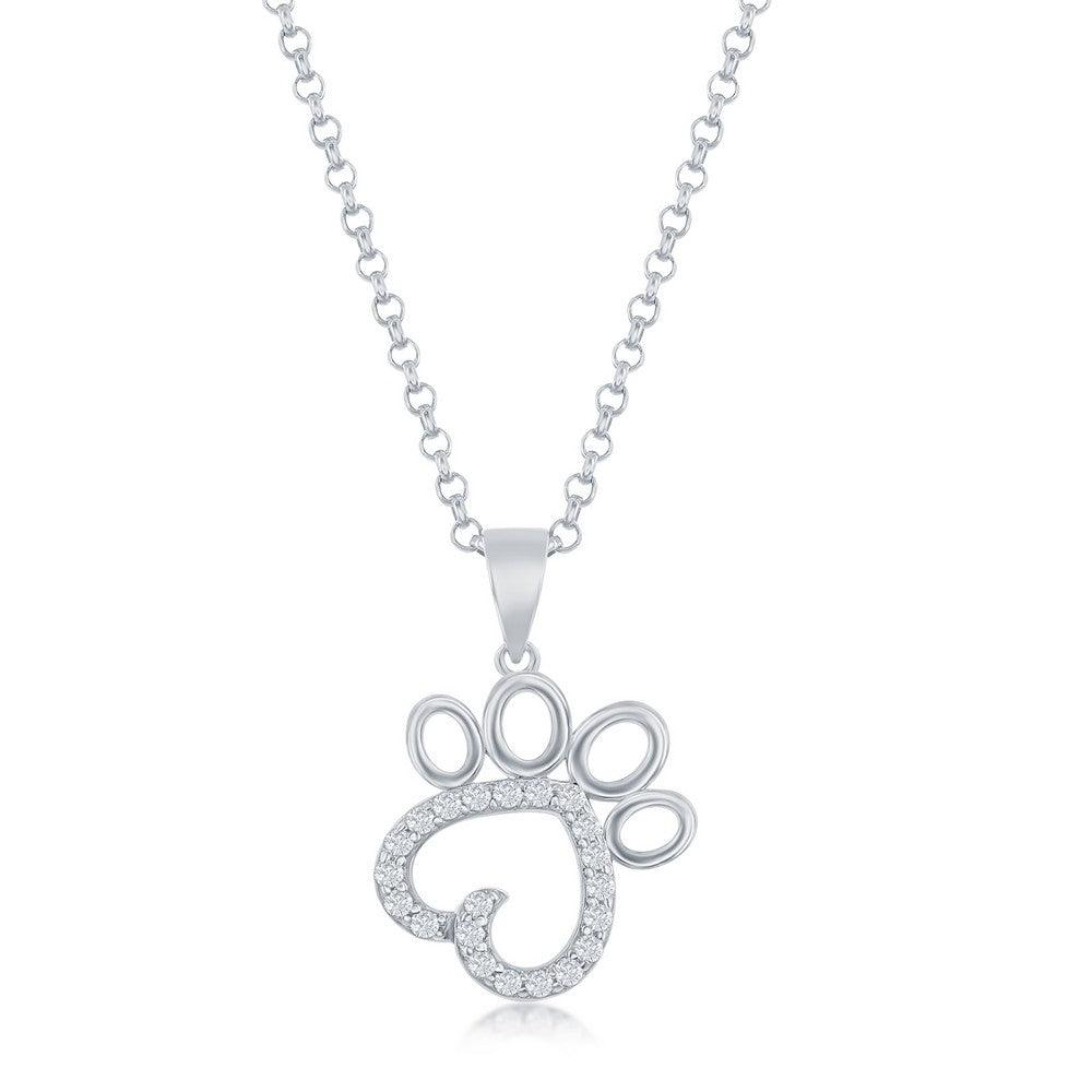 Sterling Silver CZ Paw Print Pendant - Johnny Dang & Co