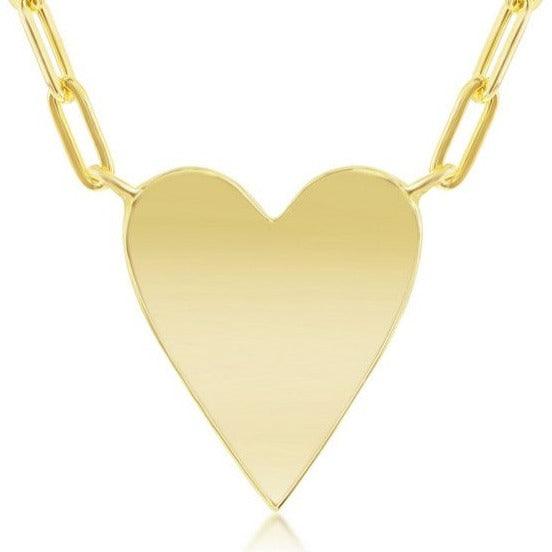 Sterling Silver Polished Heart Paperclip Necklace - Gold Plated - Johnny Dang & Co