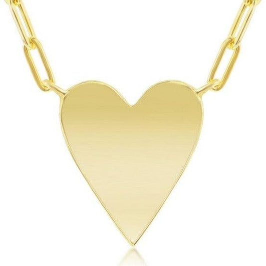 Sterling Silver Polished Heart Paperclip Necklace - Gold Plated - Johnny Dang & Co