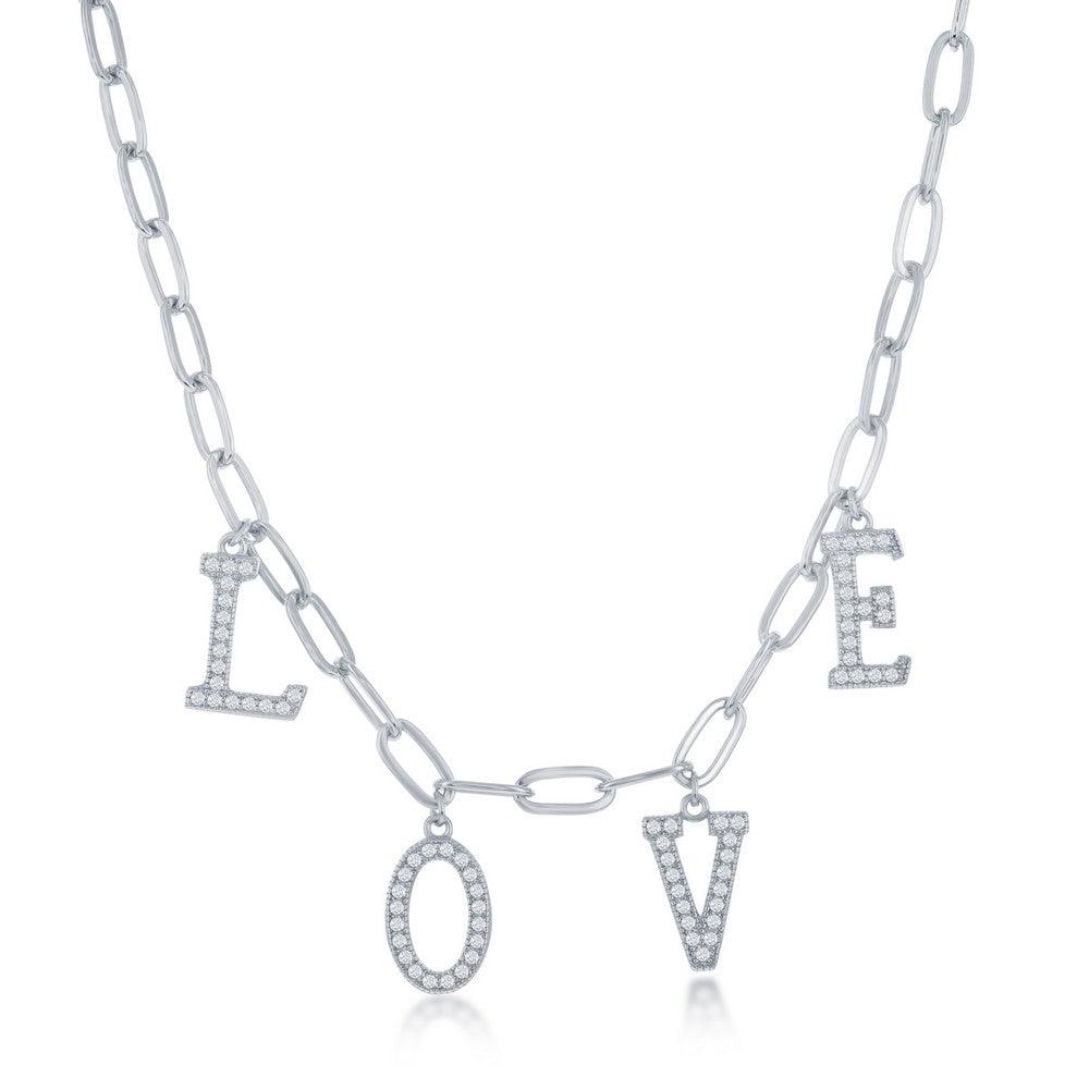 Sterling Silver CZ 'LOVE' Paperclip Necklace - Johnny Dang & Co