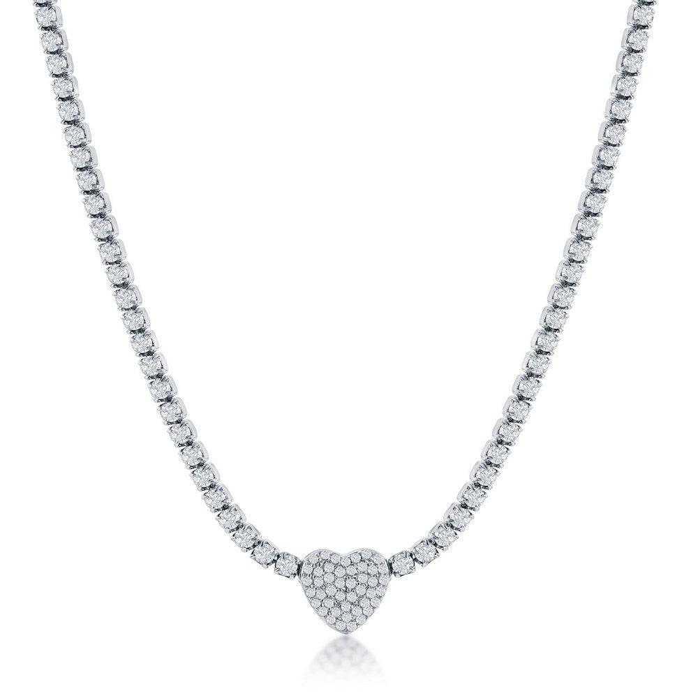 Sterling Silver Heart CZ Tennis Necklace - Johnny Dang & Co