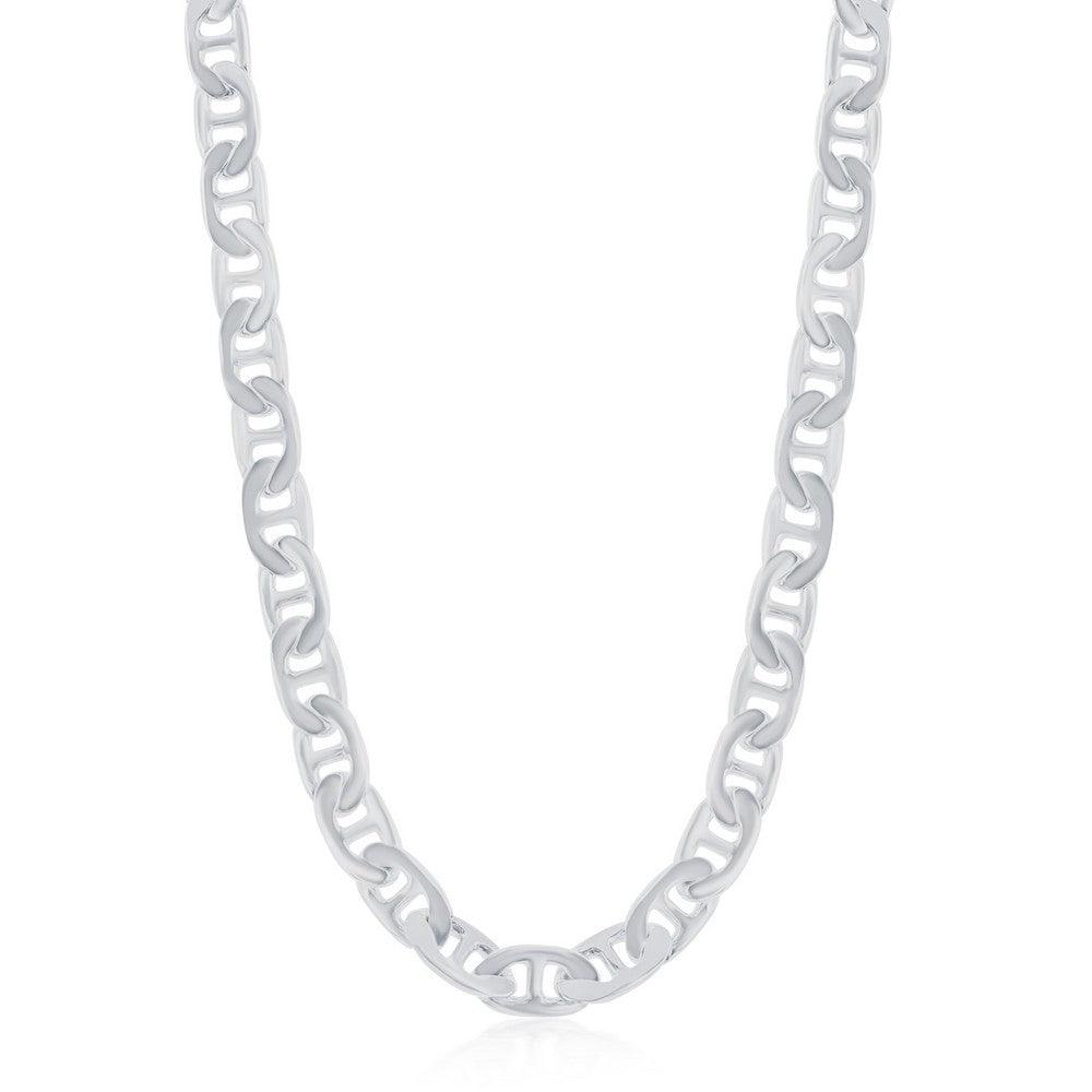 Sterling Silver 6.4mm Flat Marina Chain - Rhodium Plated - Johnny Dang & Co