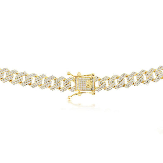 Italian Sterling Silver 8mm Micro Pave Monaco Chain - Gold Plated 20" 22" 24" - Johnny Dang & Co