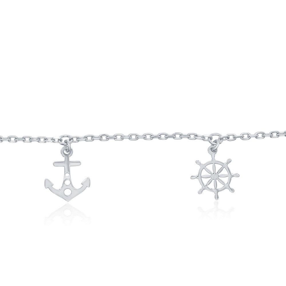 Sterling Silver Alternating Anchor and Ship Wheel Anklet - Johnny Dang & Co