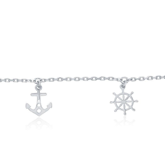 Sterling Silver Alternating Anchor and Ship Wheel Anklet - Johnny Dang & Co