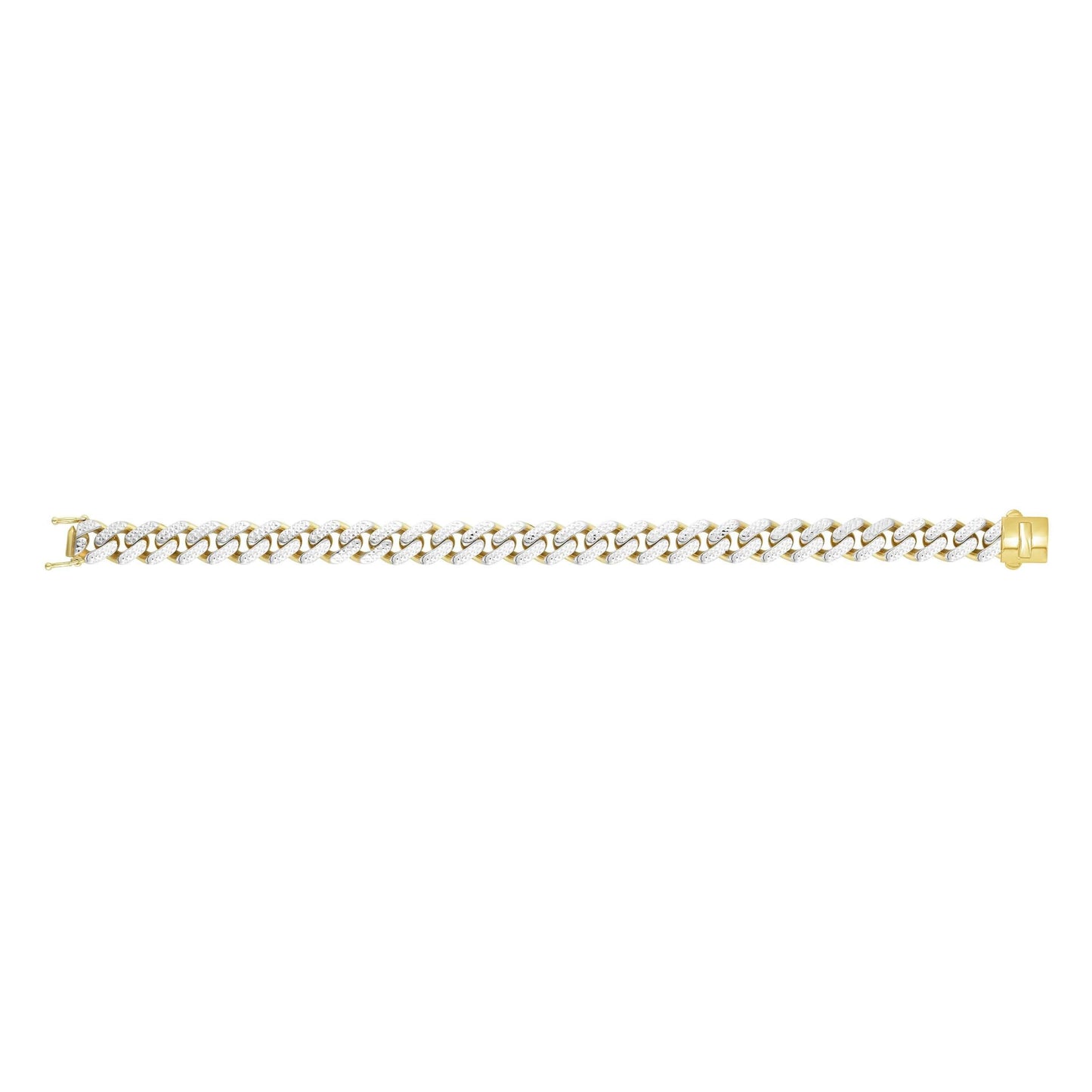 14kt Gold 8.25 inches Yellow Finish 9.5mm White Diamond Cut Curb Link Bracelet with Box with Both Side Push Clasp - Johnny Dang & Co