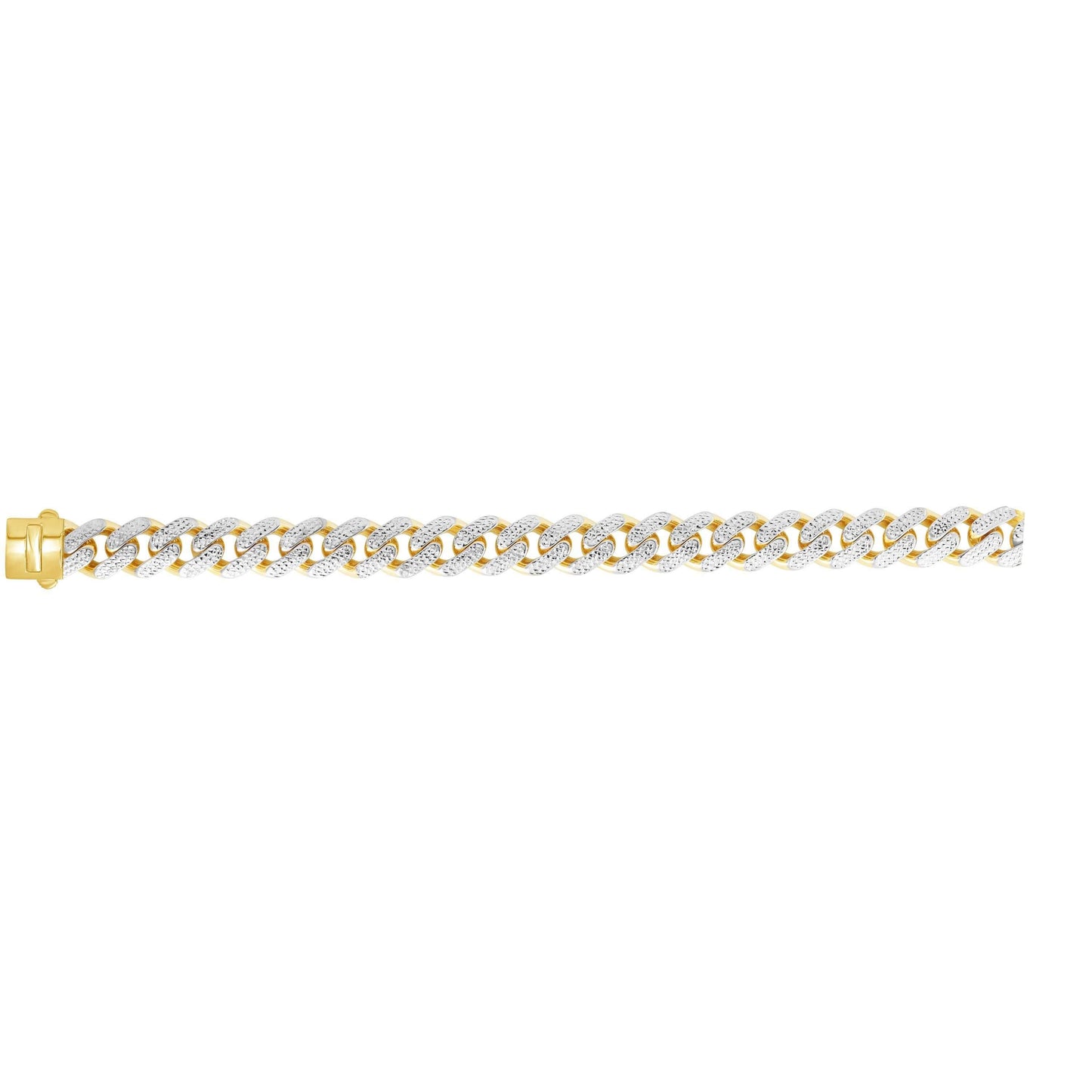 14kt Gold 8.5 inches Yellow Finish 13.5mm White Diamond Cut Curb Link Bracelet with Box with Both Side Push Clasp - Johnny Dang & Co