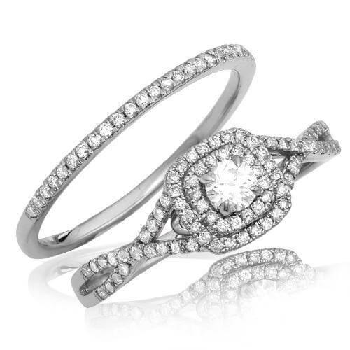 14KW 0.55CTW DIAMOND BRIDAL SET - DOUBLE SQUARE - Johnny Dang & Co
