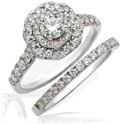 JDTK-RG5753W-14KW 1.5CTW DIAMOND BRIDAL SET - DOUBLE OCTAGON - Johnny Dang & Co