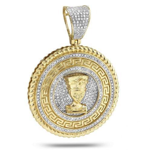 10KY 0.80CTW DIAMOND GREEK KEY NEFERTITI MEDALLION - Johnny Dang & Co