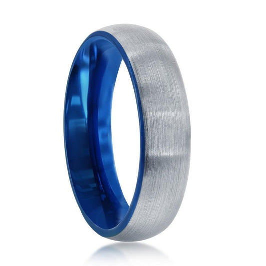 Blue & Silver 6mm Tungsten Ring. Size 9,10,11,12,13 - Johnny Dang & Co