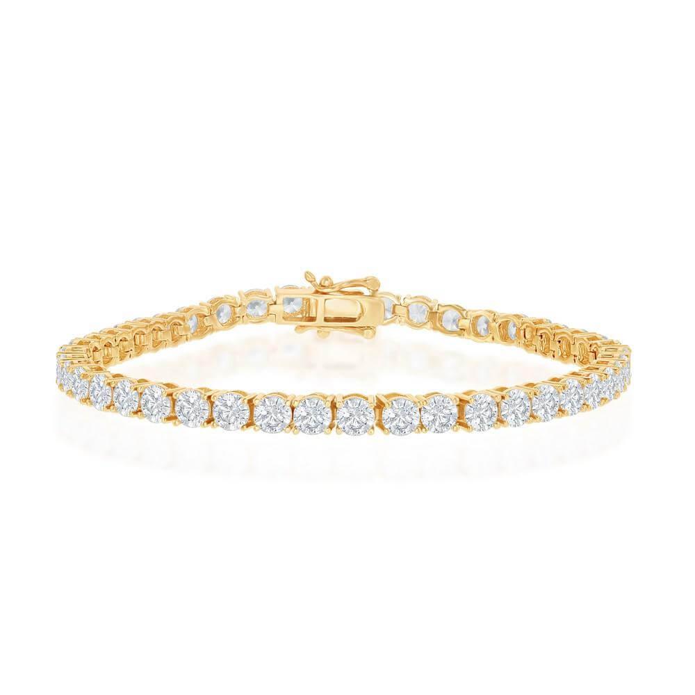 Sterling Silver 4mm Prong-Set Round CZ Tennis Bracelet - Gold Plated - Johnny Dang & Co
