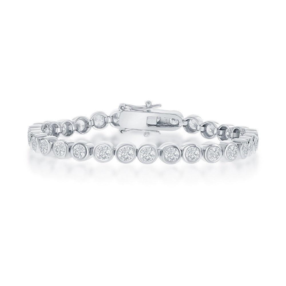 Sterling Silver 3mm Bezel-Set Round CZ Tennis Bracelet - Johnny Dang & Co