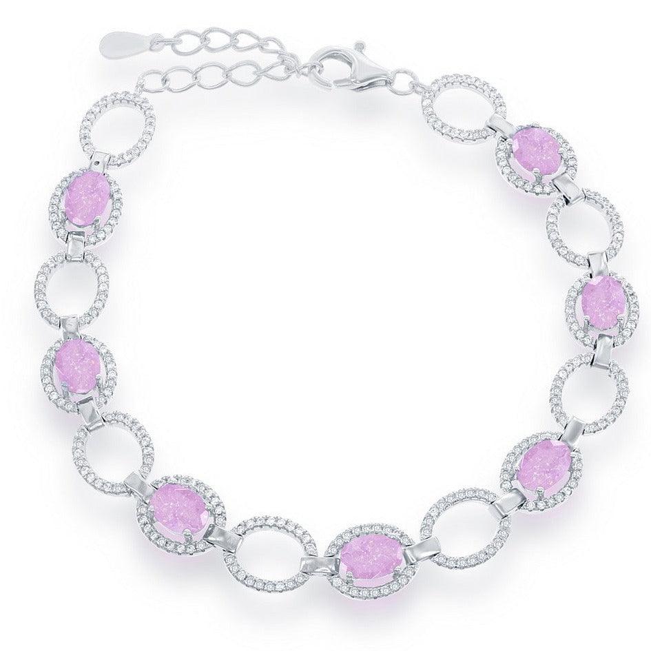 Sterling Silver Open CZ Oval with Pink Ice Bracelet - Johnny Dang & Co