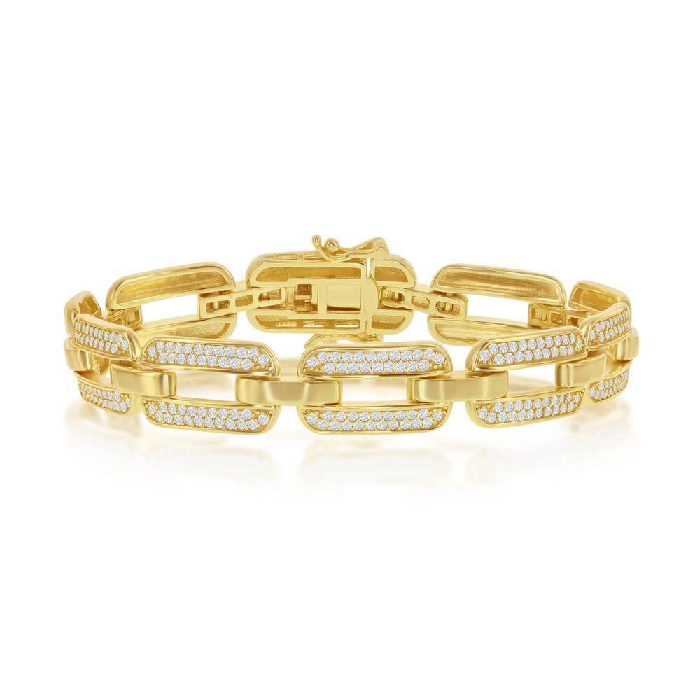 Sterling Silver Wide CZ Linked Bracelet - Gold Plated - Johnny Dang & Co