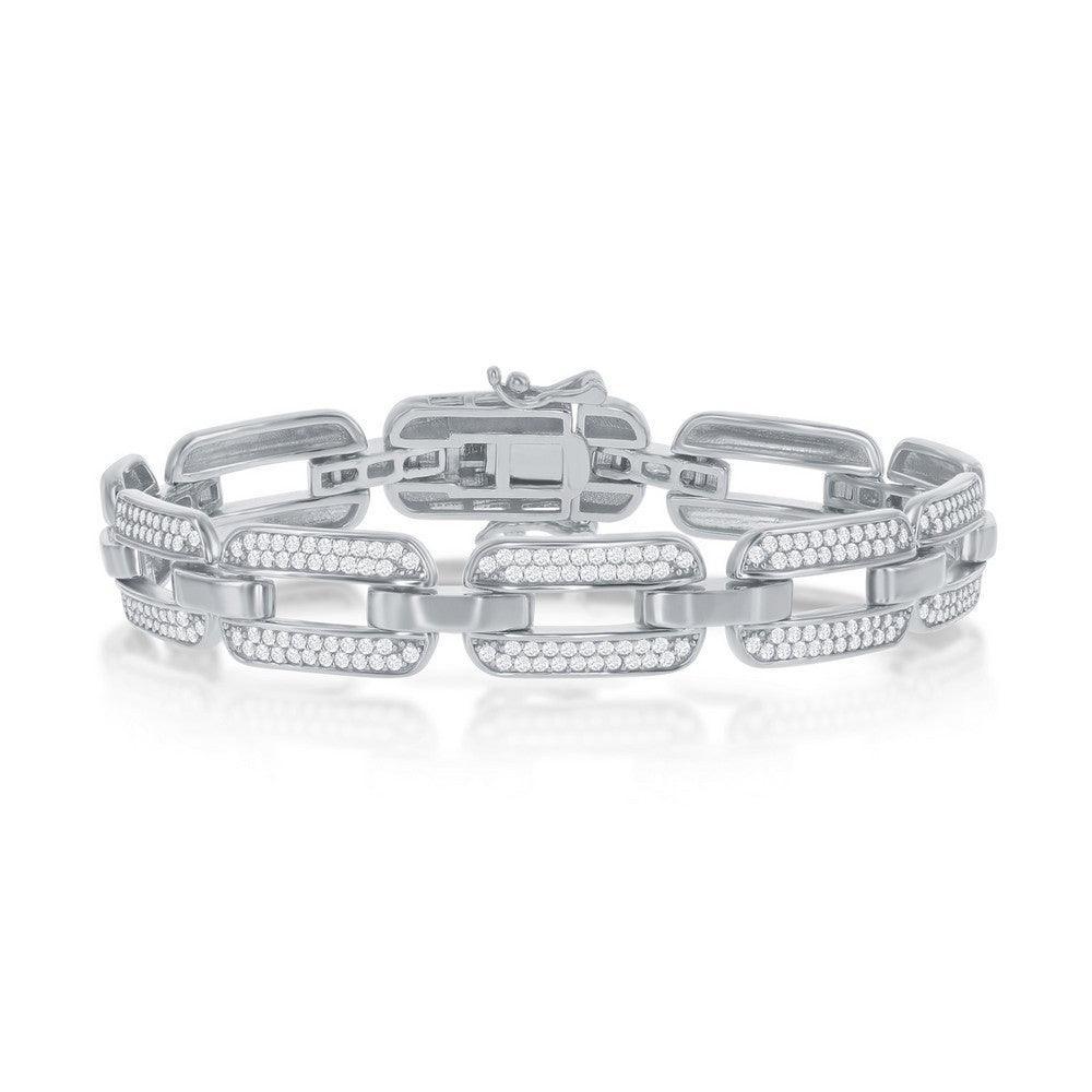 Sterling Silver Wide CZ Linked Bracelet - Johnny Dang & Co