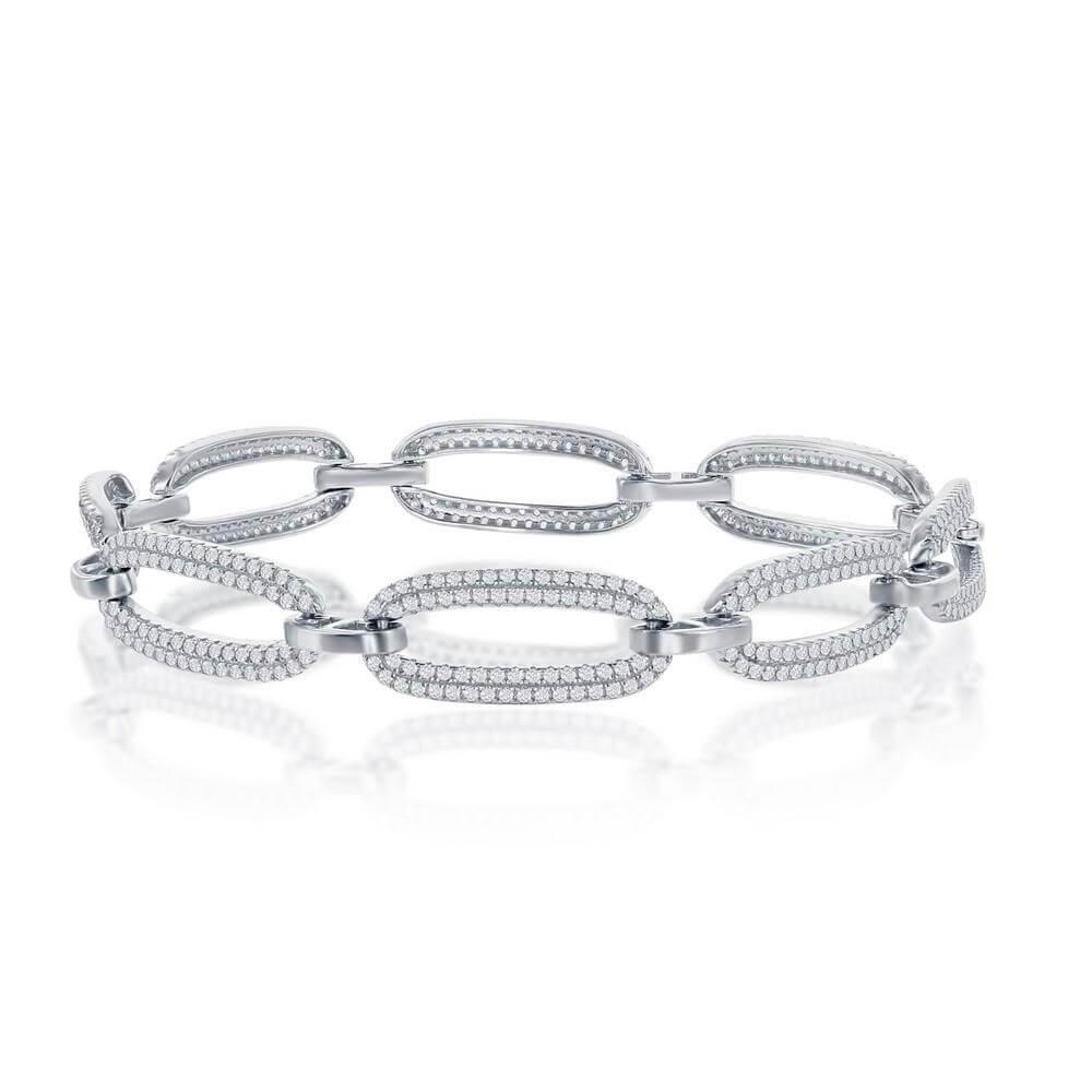 Sterling Silver Micro Pave CZ Linked Oval Bracelet - Johnny Dang & Co