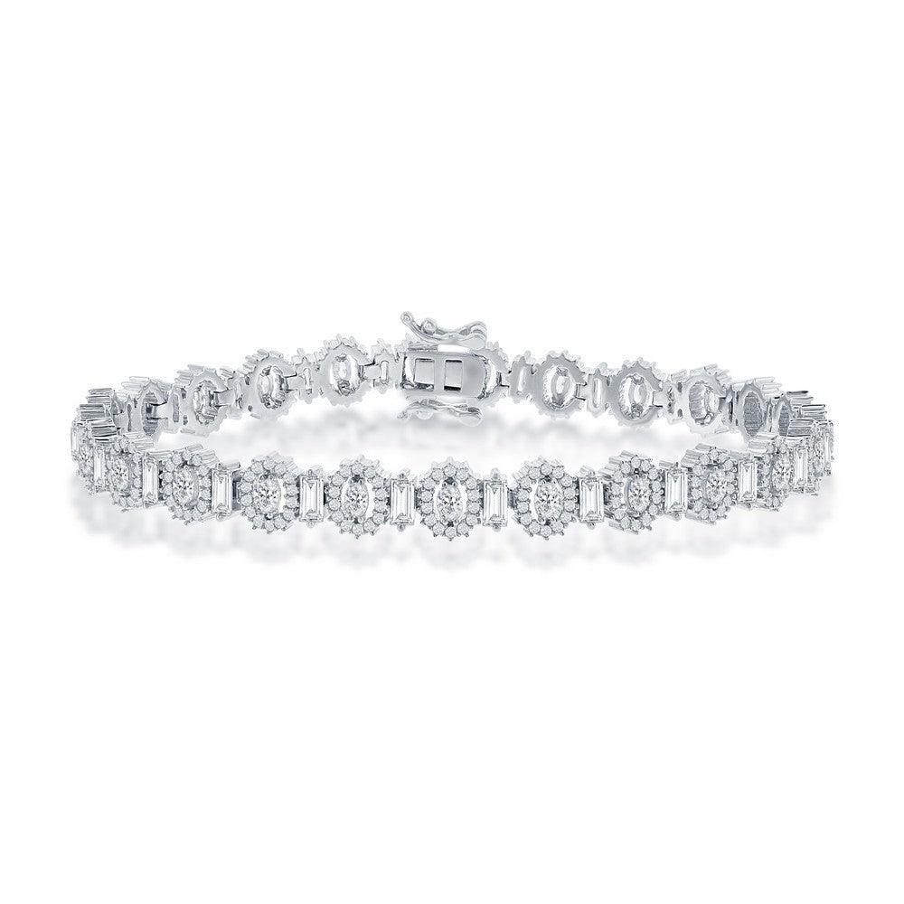 Sterling Silver Alternating Baguette & Oval CZ 5mm Tennis Bracelet - Johnny Dang & Co